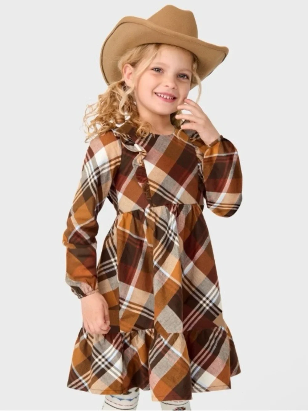 Gymboree Girl’s ‘Montana Mountain’ Brown Plaid Dress and Cowboy Hat Size 6